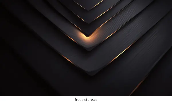 Abstract Geometric Shapes with Golden Highlights on Black Background