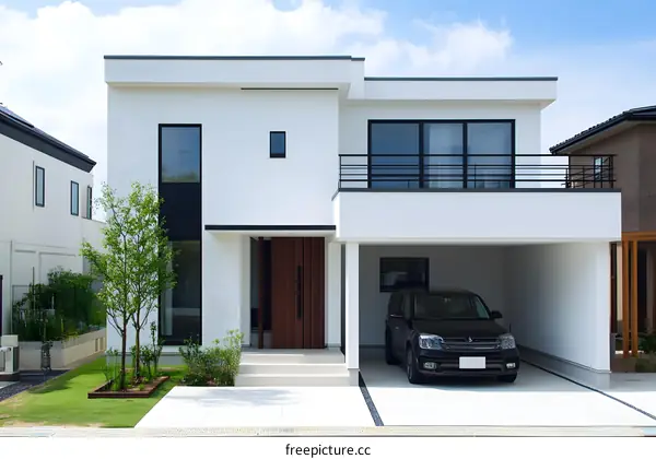 Modern White House with Garage and Patio