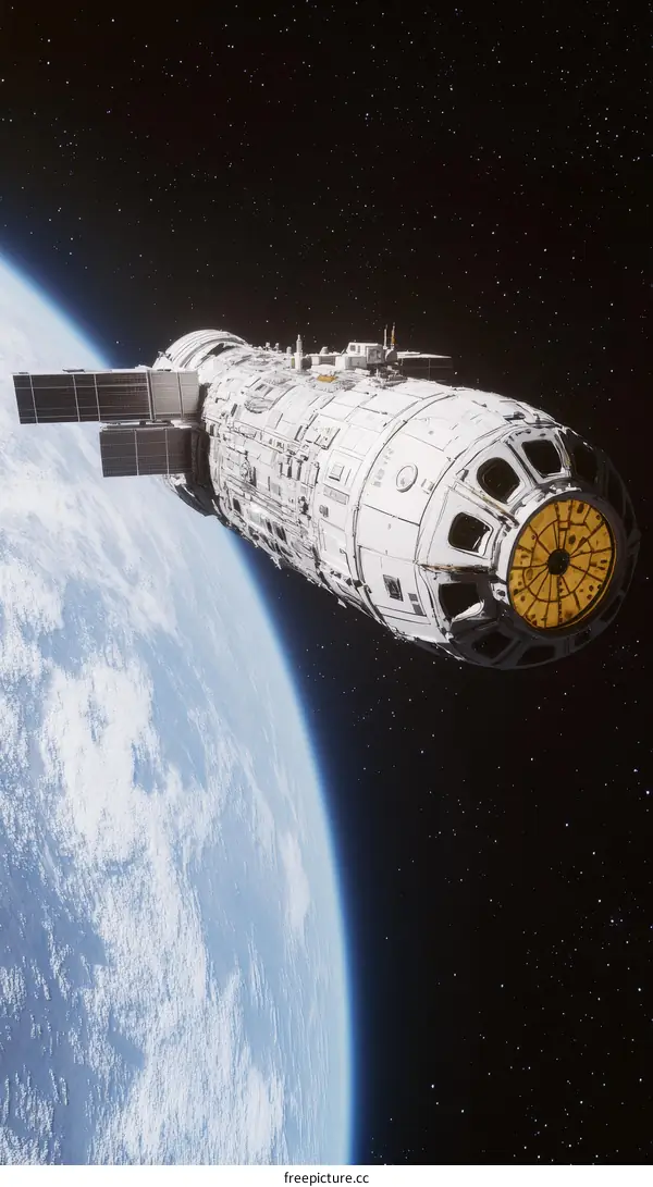 Space Station Orbiting Earth Illustration