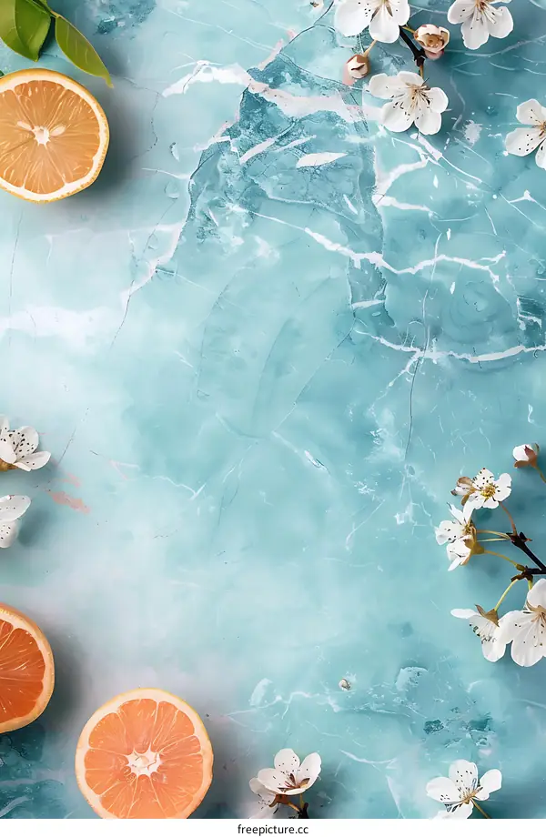 Spring Floral Background With Citrus Fruit