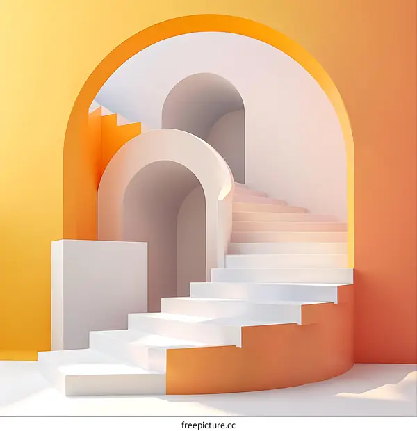 Abstract Minimalist Architecture with Arches and Staircase