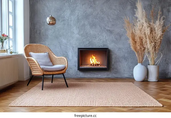 Modern Cozy Living Room Interior Design with Fireplace