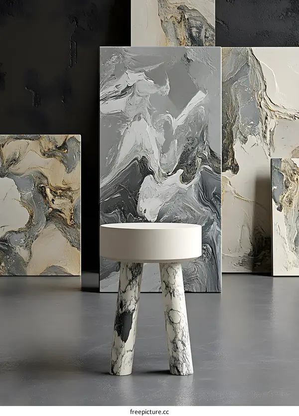 Modern Minimalist Abstract Painting And Stool