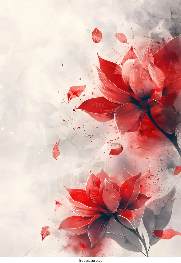 Two red watercolor flowers