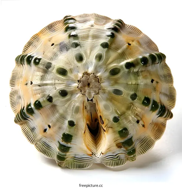 Green and White Sea Biscuit on White Background