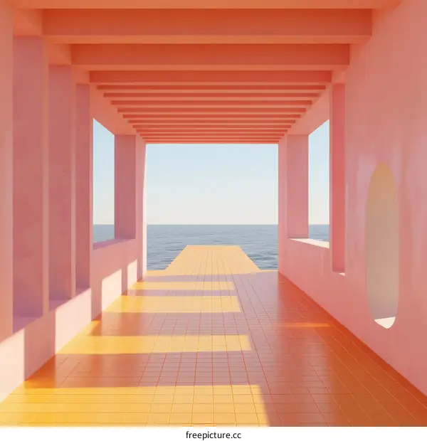 Pink and Orange Minimalist Building Overlooking the Ocean