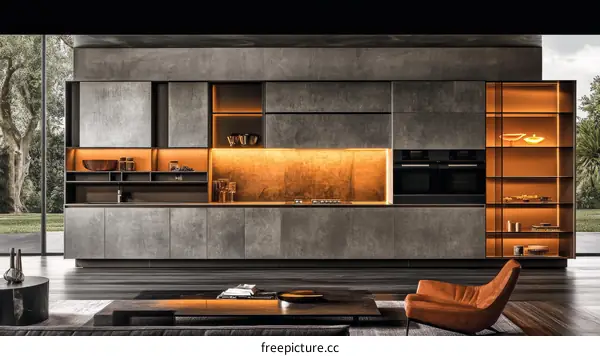 Modern Gray Kitchen Cabinets with Glass Display