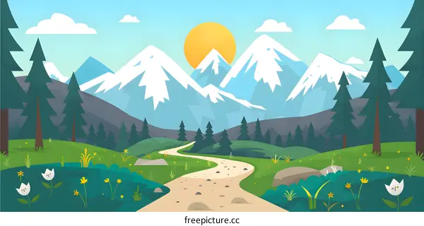 Mountain Landscape With Path And Sun