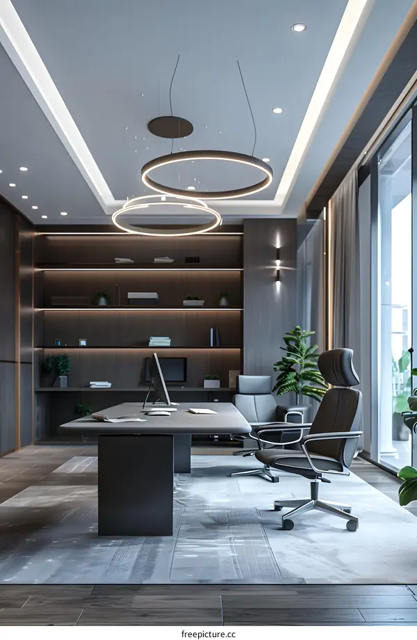 Modern Office Design With Circular Light Fixtures
