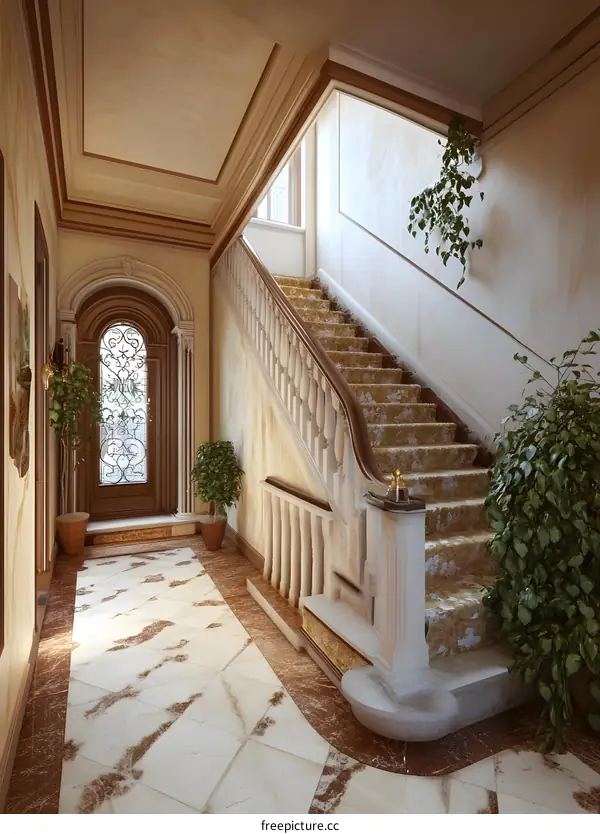 Elegant Staircase in a Grand Foyer
