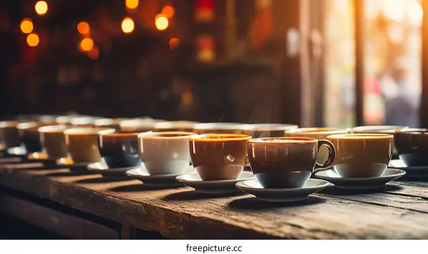 Assorted Coffee Cups on a Wooden Table