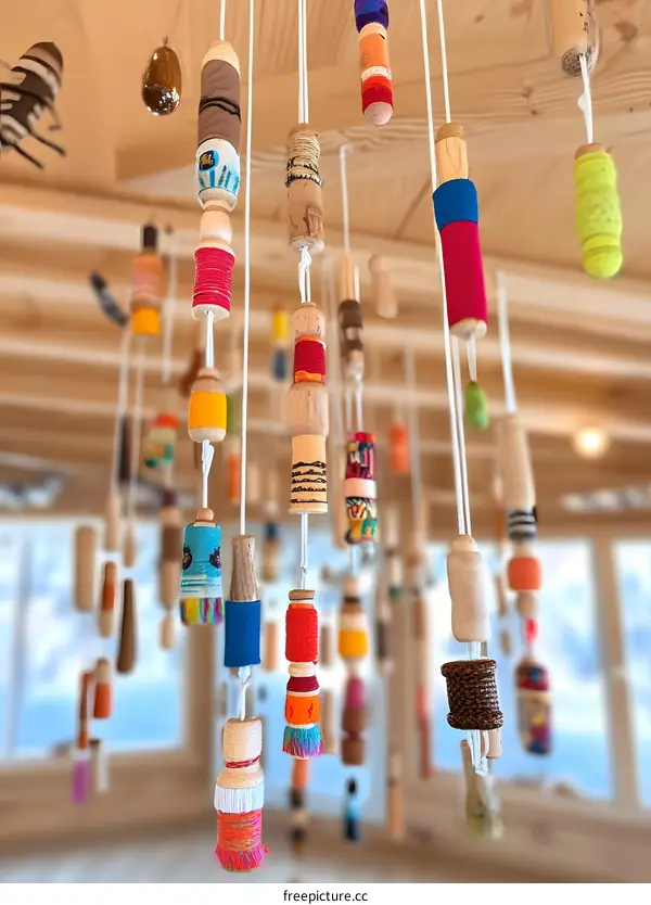 Colorful Wooden Hanging Ornaments with String Decoration