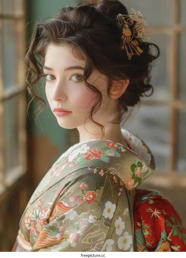 portrait of a young woman in a kimono