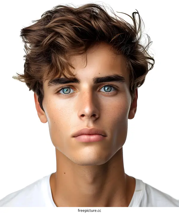 Portrait of Young Man with Brown Hair and Blue Eyes