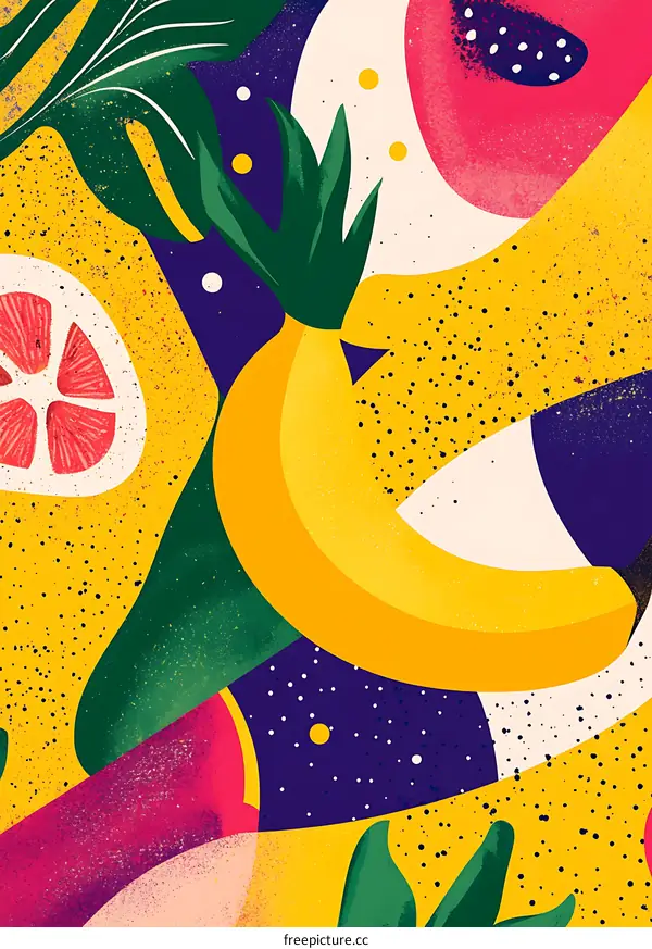 Abstract Tropical Fruit Pattern With Yellow Banana