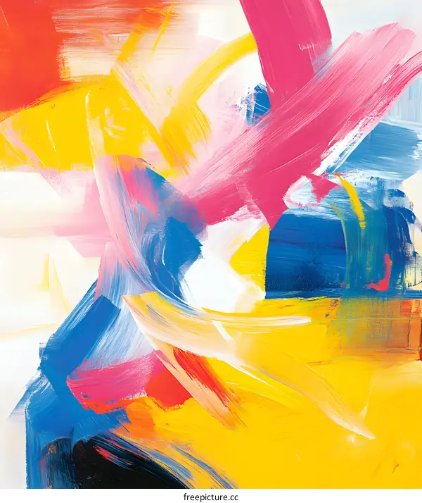 Abstract Painting with Yellow, Pink, Blue and Red Colors