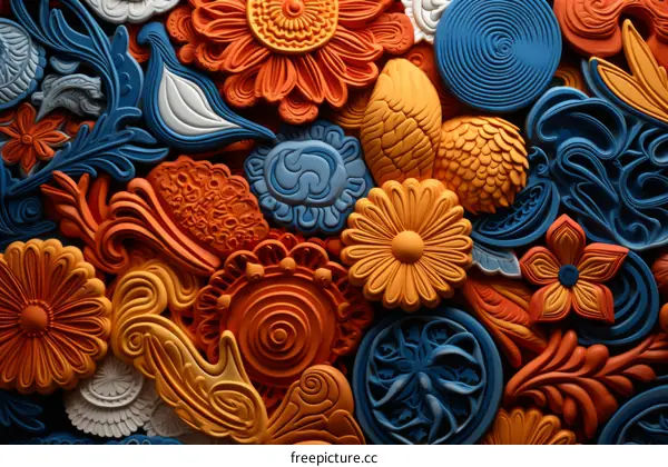 3D embossed flower and leaf pattern background