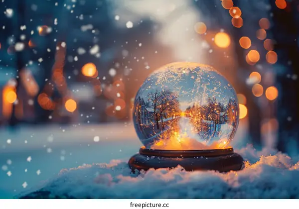 A snow globe with a winter scene inside