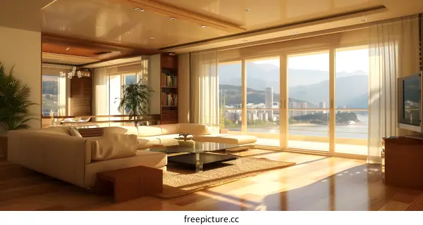 Modern Living Room Interior Design with City View