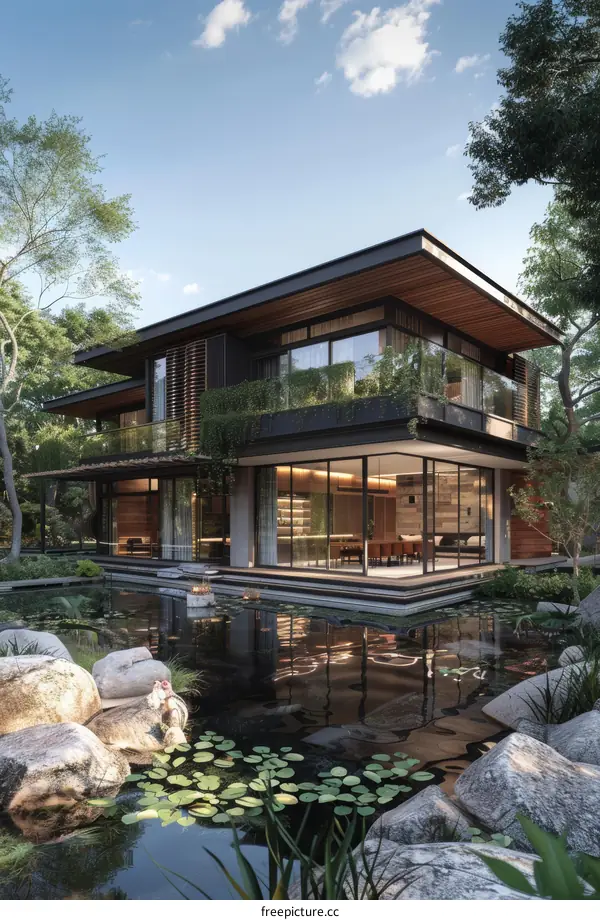 Black and white modern house with natural elements