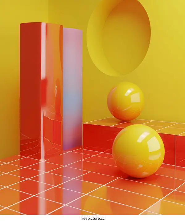 Abstract 3D Shapes in Yellow and Red Room