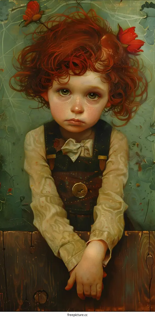 Portrait of a redheaded boy with freckles and green eyes