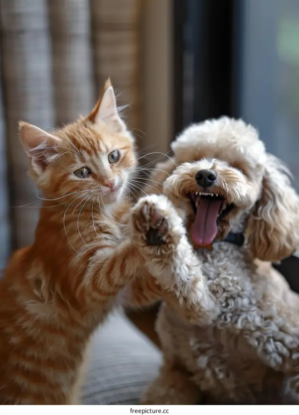 cute cat and dog playing together