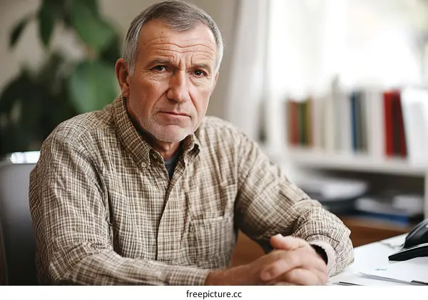 Mature Caucasian Man in a Plaid Shirt