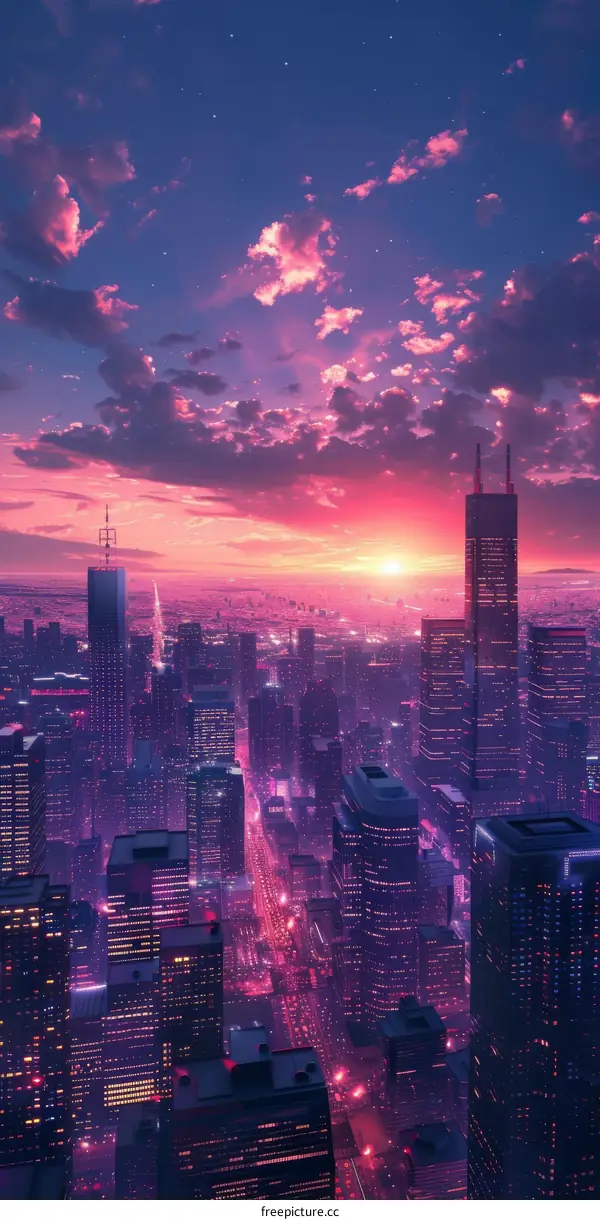 Cityscape at Sunset with Vibrant Colors