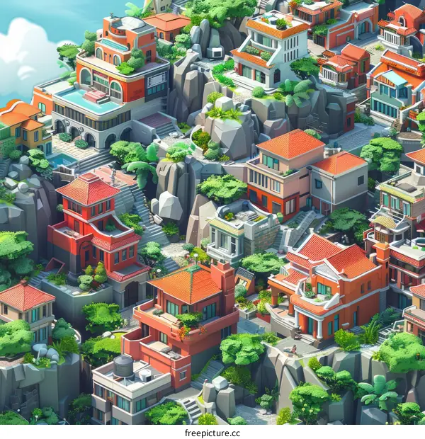 Mediterranean Village Perched on a Cliff