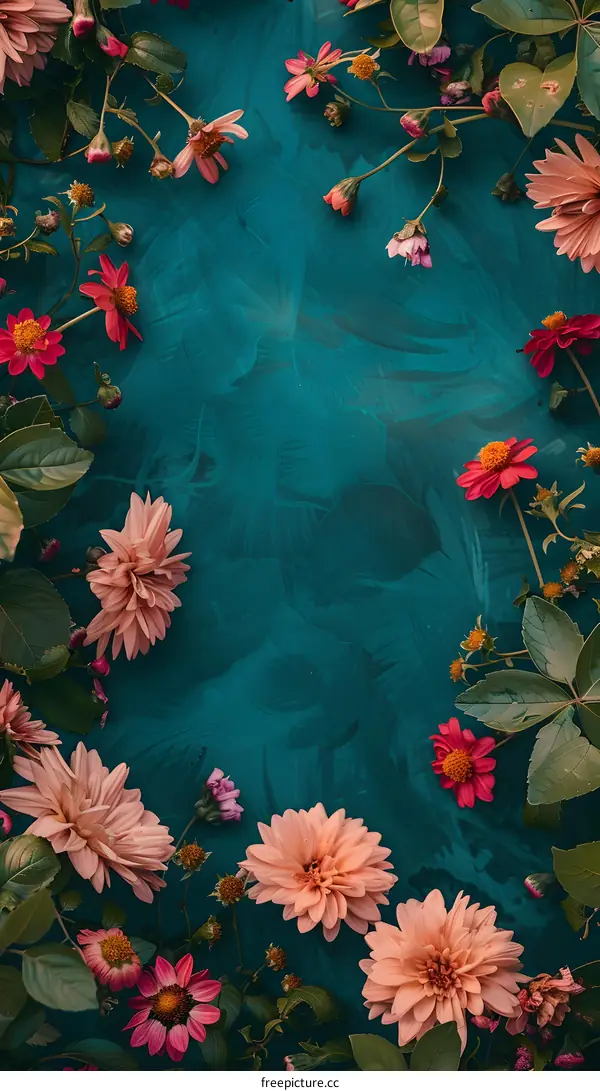Floral Frame on Teal Background