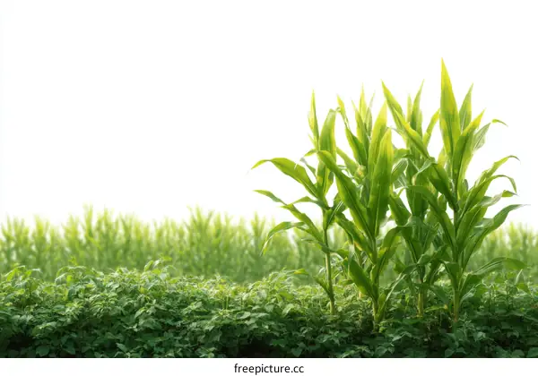 Green Corn Plants in a Field