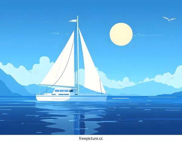 Sailboat on the Ocean With Mountains in the Background
