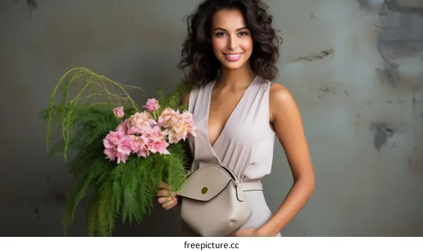 Elegant woman with a bouquet of flowers