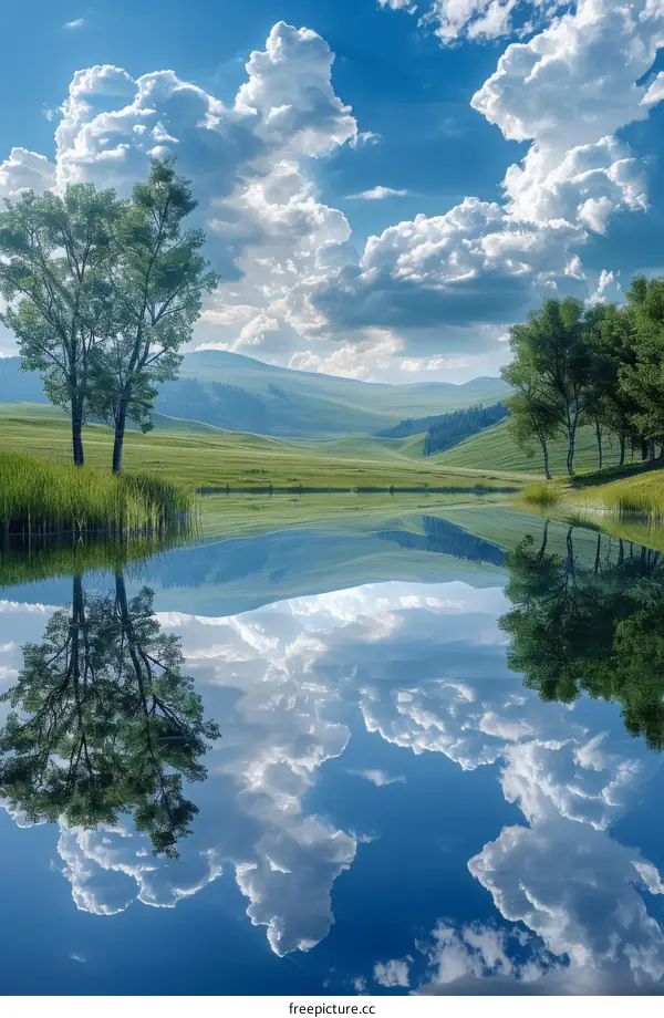 Serene Landscape Reflection of Clouds and Sky