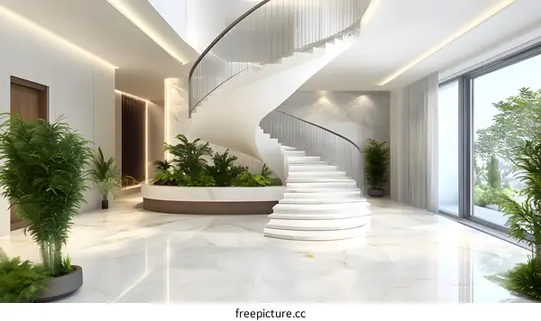 Modern Interior Design with White Spiral Staircase
