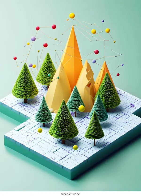 Abstract Geometric Mountains With Connecting Lines