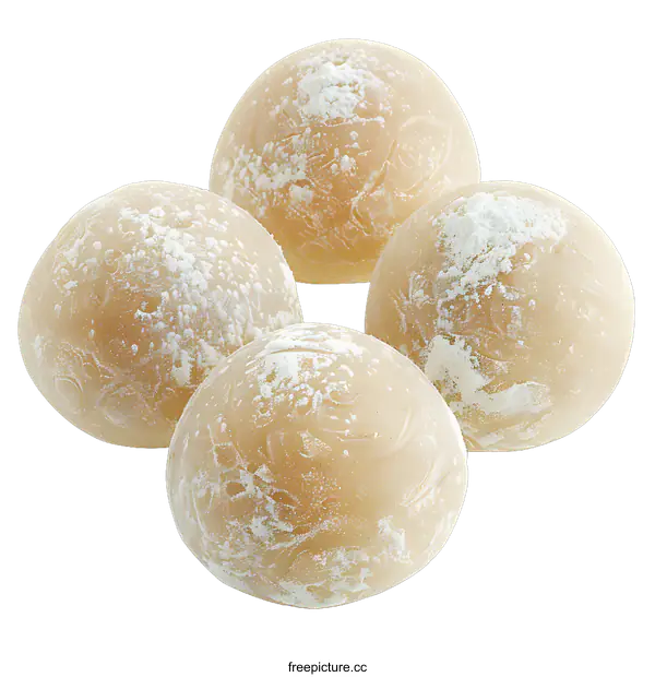 [Transparent Background PNG]Four round candies covered in powdered sugar
