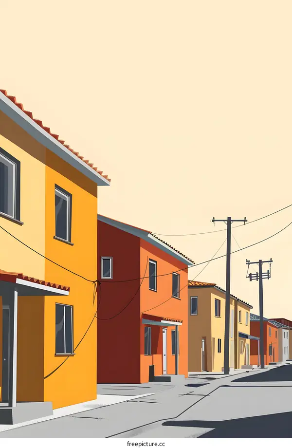 Illustration of a Colorful Suburban Street