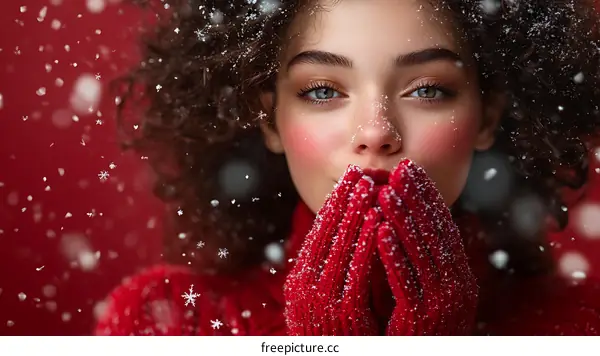 Winter Snow Woman with Red Gloves