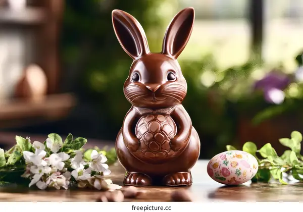 Chocolate Easter Bunny Figurine on Wooden Table