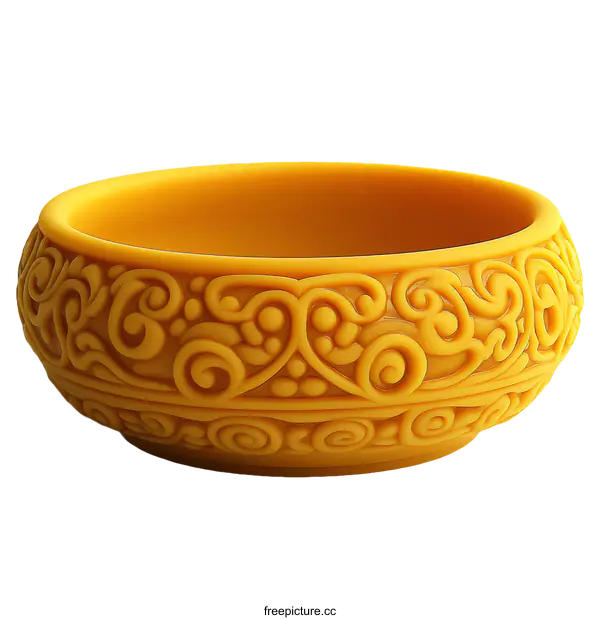 [Transparent Background PNG]Handicraft Yellow Bowl with Intricate Patterns