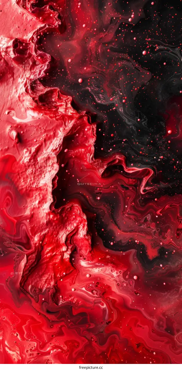 Abstract Red and Black Fluid Acrylic Pour Painting