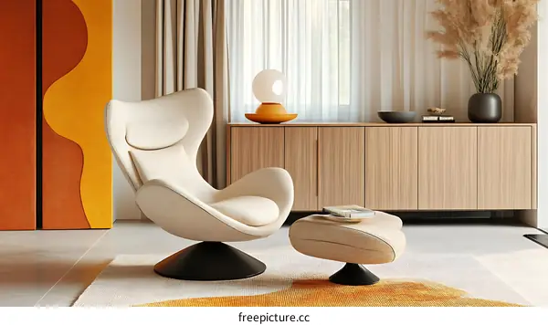 Modern Beige Armchair and Ottoman in a Stylish Living Room