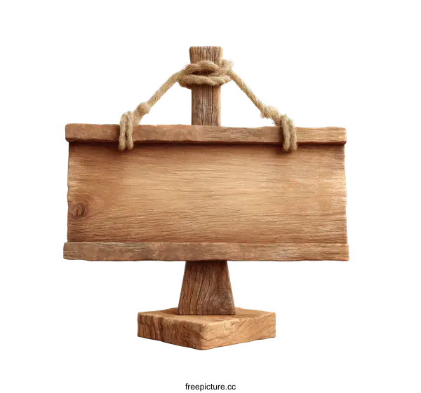 [Transparent Background PNG]Rustic Wooden Sign with Rope