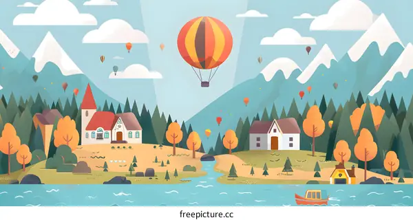 Hot Air Balloons Over a Mountain Landscape