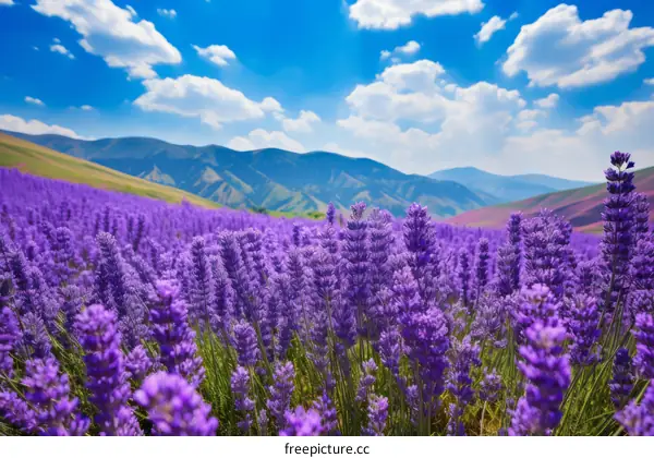 Scenic Lavender Field with Distant Mountain Range