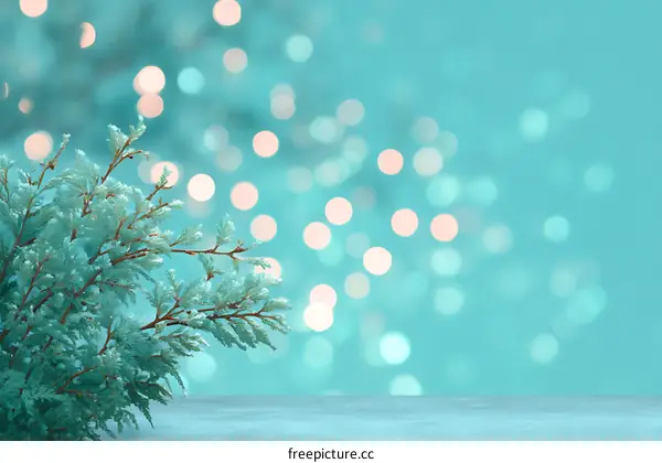 Frosted Branches Against a Teal Background with Bokeh