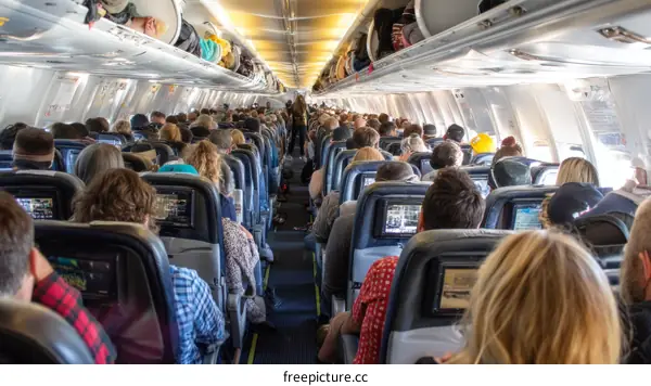 Full Airplane Cabin with Diverse Passengers