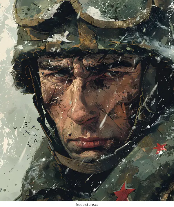 Portrait of a soldier wearing a military helmet
